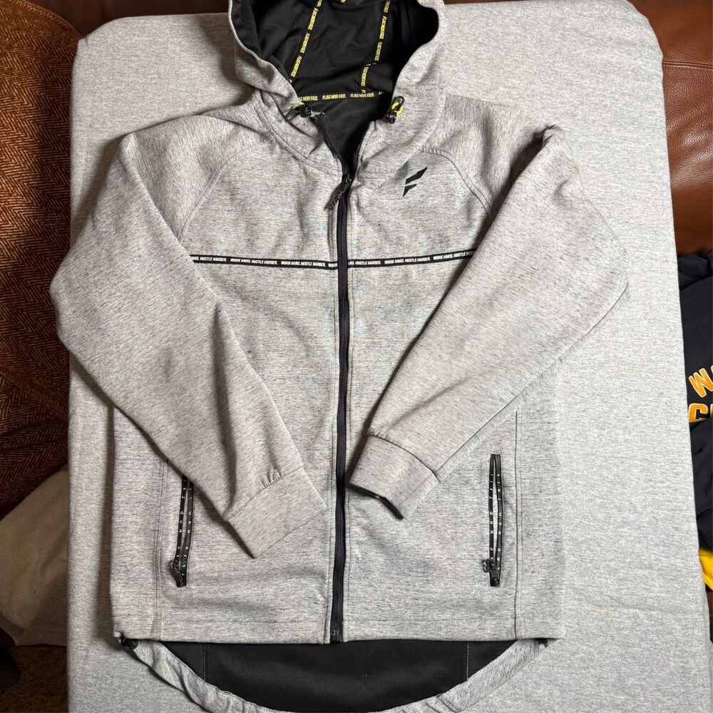 Flag Nor Fail Hoodie Men’s Size M Full Zip Heather Gray  Pockets Tech Style